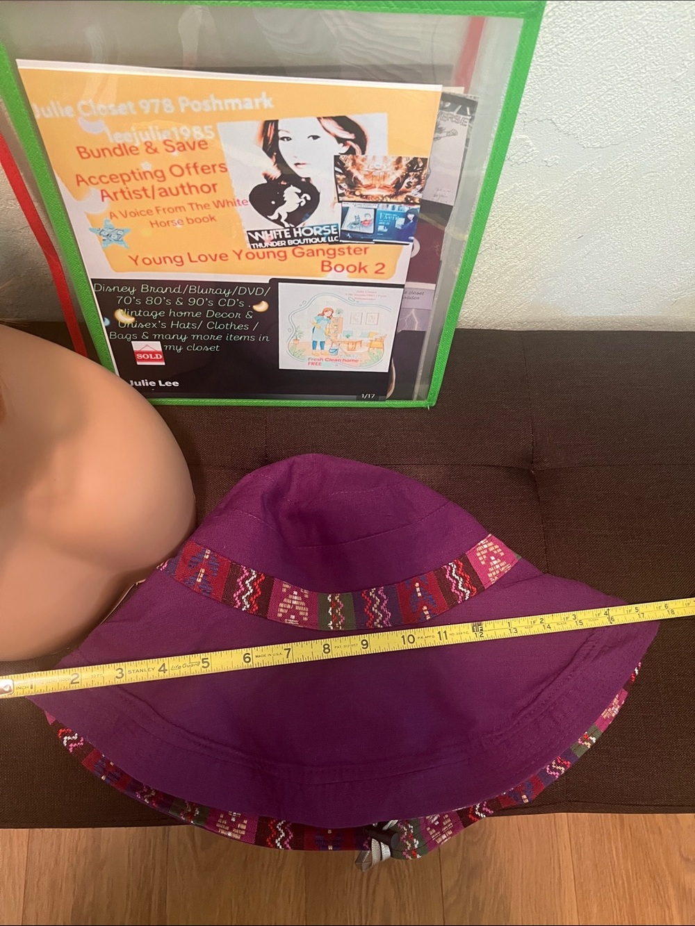 #2347*” 6x17” Reversible Purple Patterned Sun Hat with Chin Strap - Picture 4 of 16